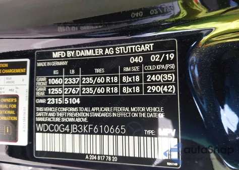 2019 Mercedes-Benz Glc 300 from USA, damaged, VIN WDC0G4JB3KF610665
